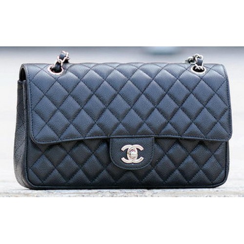 Chanel 2.55 Series Bolso con solapa Patrón Cannage negro A1112 Plata