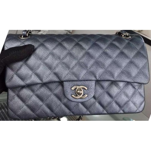 Chanel 2.55 Series Flap Bag Black Cavier Leather A05480 Plata