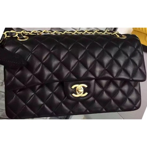 Chanel 2.55 Series Flap Bag Cuero de piel de oveja negro A06375 Oro