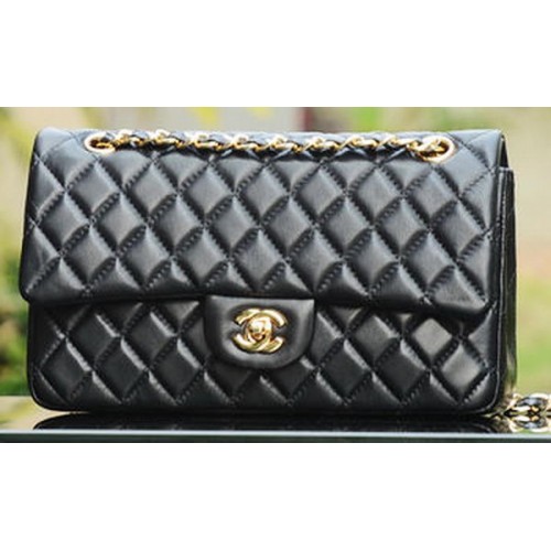 Chanel 2.55 Series Flap Bag Cuero de piel de oveja negro A37586 Oro