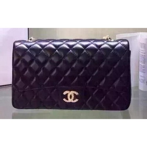 Chanel 2.55 Series Flap Bag Cuero de piel de oveja negro A5016 Negro