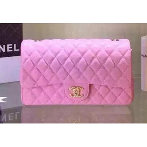 Chanel 2.55 Series Flap Bag Cuero de piel de oveja negro A5016 Rosa
