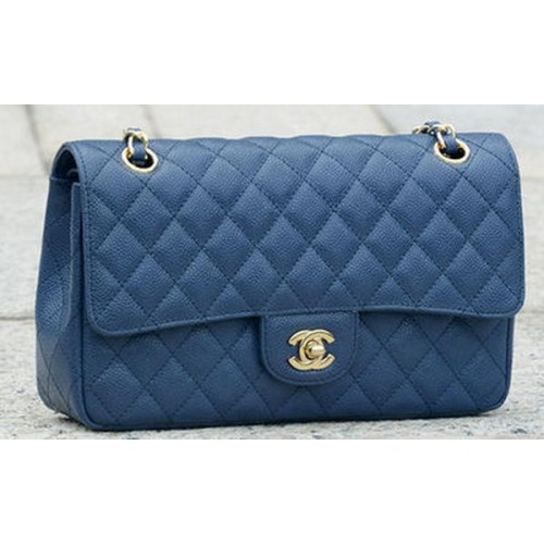 Chanel 2.55 Series Flap Bag Azul Original Cannage Pattern A1112 Oro