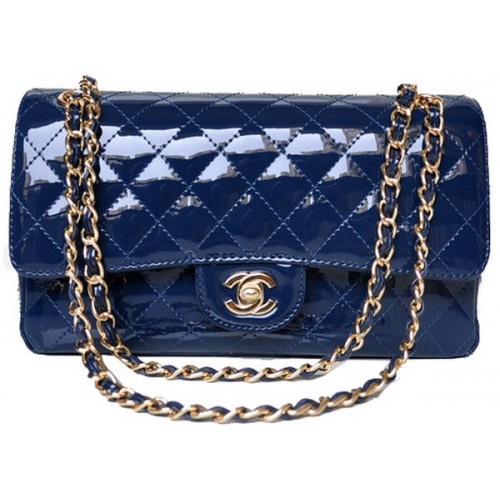 Chanel 2.55 Series Flap Bag Charol azul A1112 Gold