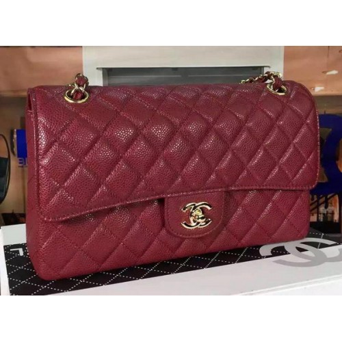 Chanel 2.55 Series Bolso con solapa Borgoña Patrón Cannage Cuero CF8024 Oro