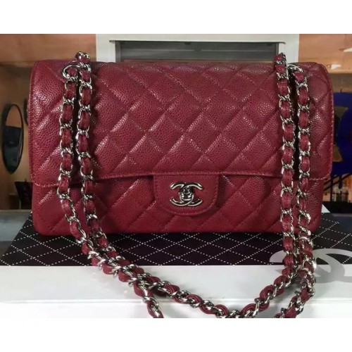 Chanel 2.55 Series Bolso con solapa Borgoña Patrón Cannage Cuero CF8024 Plata