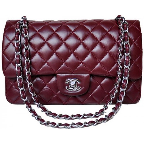 Chanel 2.55 Series Flap Bag Borgoña Charol A1112 Plata