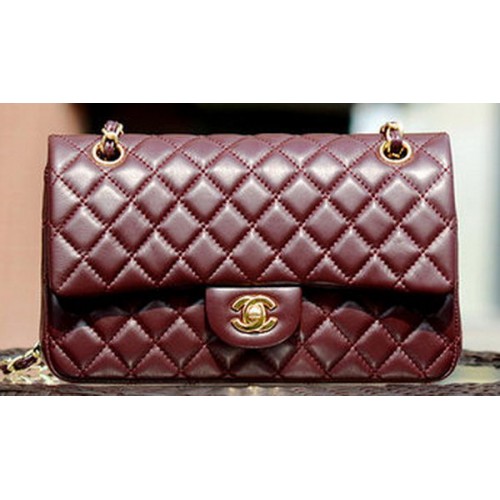 Chanel 2.55 Series Flap Bag Cuero de piel de oveja burdeos A37586 Oro