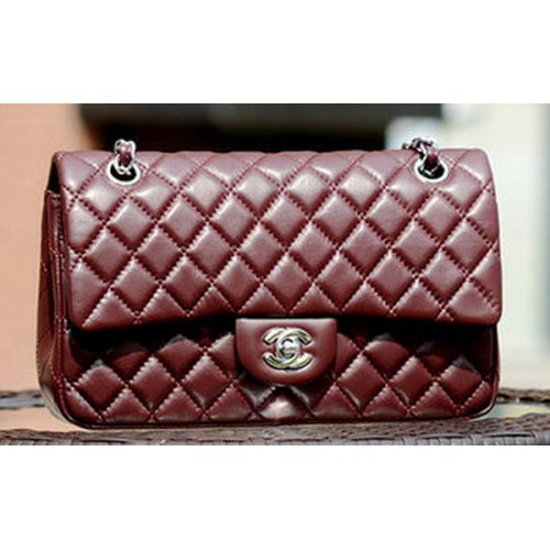 Chanel 2.55 Series Flap Bag Cuero de piel de oveja burdeos A37586 Plata