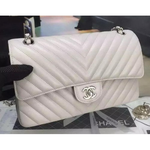 Chanel 2.55 Series Flap Bag Cannage Patrón Chevron Cuero A1112 Gris