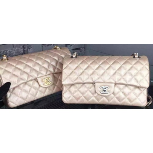 Chanel 2.55 Series Flap Bag Champagne Cavier Cuero A05480 Plata