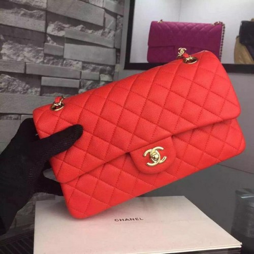 Chanel 2.55 Series Flap Bag Deerskin Leather A1112 Rojo