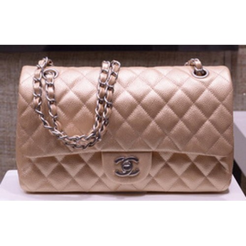 Bolso Chanel Serie 2.55 con solapa Oro Cuero de caviar original A1112 Plata