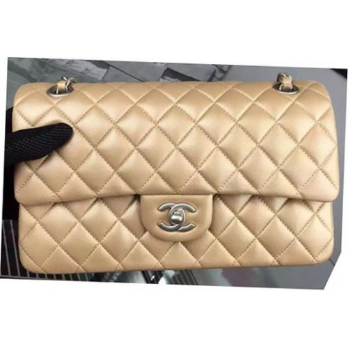 Chanel 2.55 Series Bolso con solapa Oro piel de oveja A06375 Plata