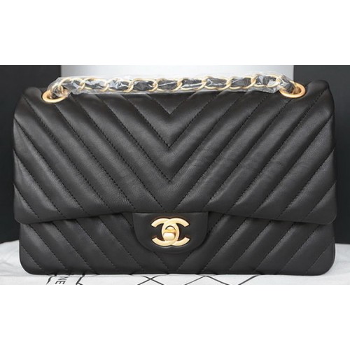 Chanel 2.55 Series Flap Bag Lambskin Chevron Leather A1112CF Negro