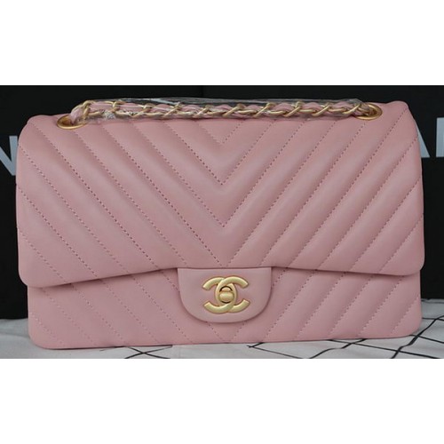 Chanel 2.55 Series Flap Bag Lambskin Chevron Leather A1112CF Rosa