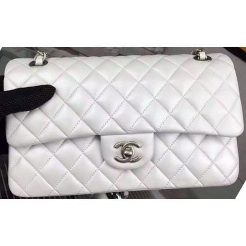 Chanel 2.55 Series Flap Bag OffWhite Cuero de piel de oveja A06375 Plata
