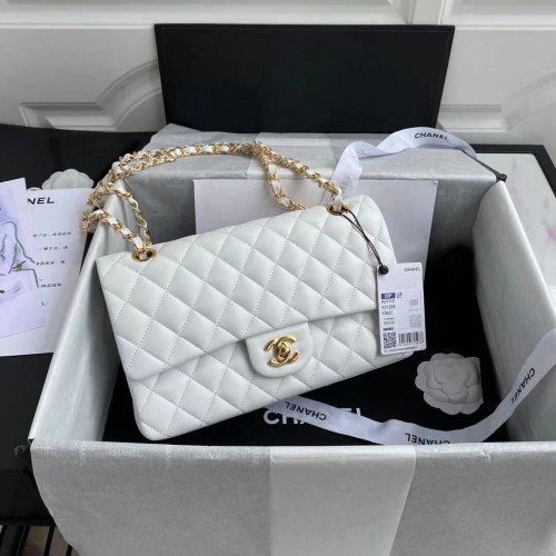 Chanel 2.55 Series Flap Bag Cuero de piel de oveja original A1112 Blanco