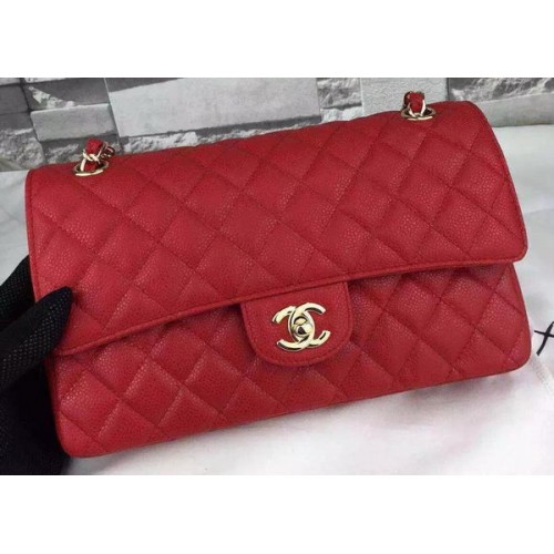 Chanel 2.55 Series Bolso con solapa Patrón Cannage rojo Cuero CF8024 Oro