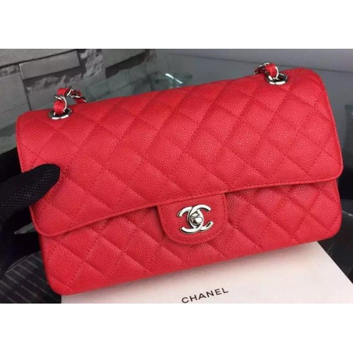 Chanel 2.55 Series Bolso con solapa Patrón Cannage rojo Cuero CF8024 Plata