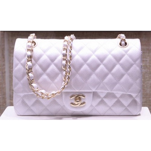 Bolso Chanel Serie 2.55 con solapa Plata Cuero de caviar original A1112 Oro