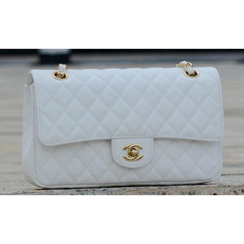 Chanel 2.55 Series Flap Bag Blanco Cannage Patrón A1112 Oro