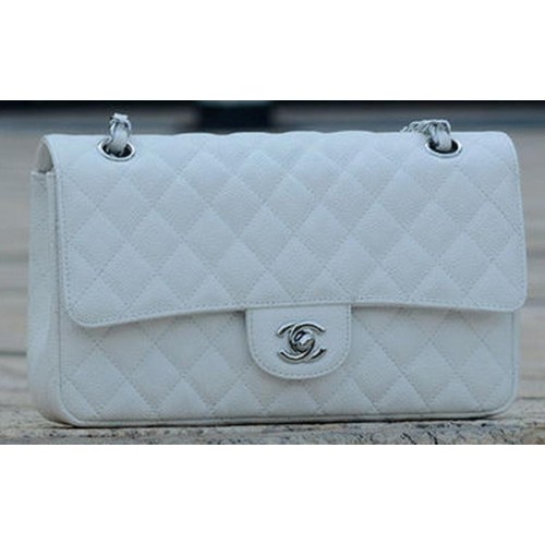 Chanel 2.55 Series Flap Bag Blanco Cannage Patrón A1112 Plata