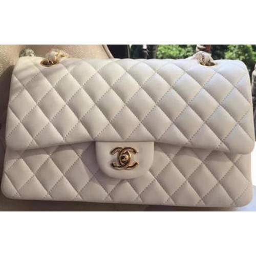 Bolso con solapa Chanel Serie 2.55 Blanco Cuero original A01112 Oro