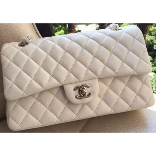 Chanel 2.55 Serie Flap Bolso Blanco Cuero Original A01112 Plata