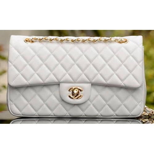 Chanel 2.55 Series Flap Bag Cuero de piel de oveja blanca A37586 Oro