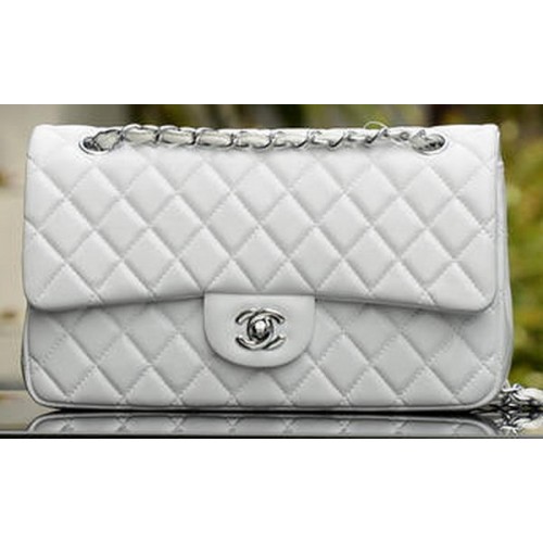 Chanel 2.55 Series Flap Bag Cuero de piel de oveja blanca A37586 Plata