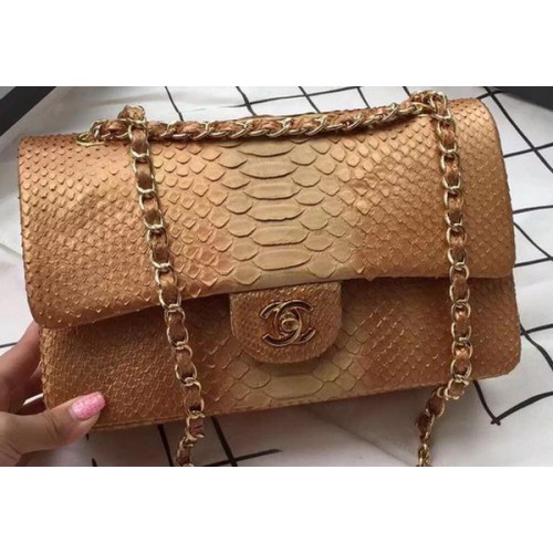 Chanel 2.55 Series Flap Bolsos Apricot Original Python Leather A1112SA Oro