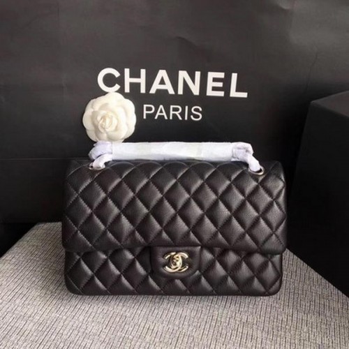 Chanel 2.55 Series Flap Bolsos Negro Original Deerskin A1112 Plata