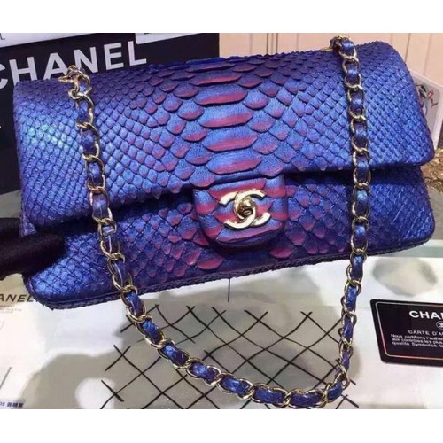 Bolsos con solapa Chanel Serie 2.55 Azul Cuero de pitón original A1112SA Oro
