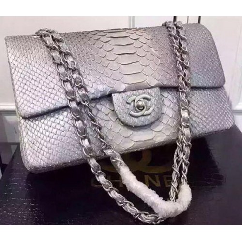 Chanel 2.55 Series Flap Bolsos Grey&White Original Python Leather A1112SA Plata