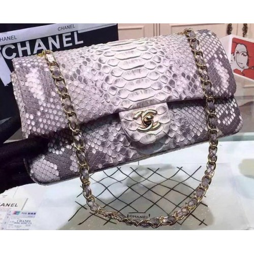 Bolsos con solapa Chanel Serie 2.55 Gris Cuero de pitón original A1112SA Oro
