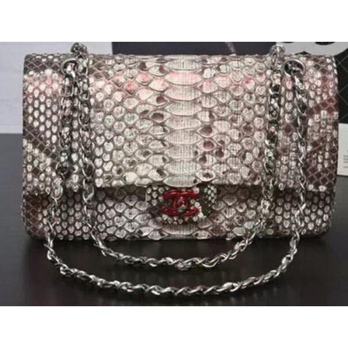 Bolsos con solapa Chanel Serie 2.55 Gris Cuero de pitón original A1112SA Plata