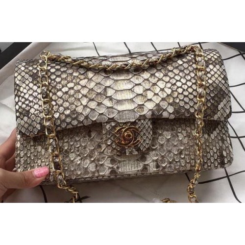 Chanel 2.55 Series Flap Bolsos OffWhite Cuero de pitón original A1112SA Oro