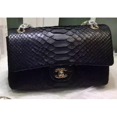 Chanel 2.55 Series Flap Bolsos Original Snake Leather A1112SA Negro