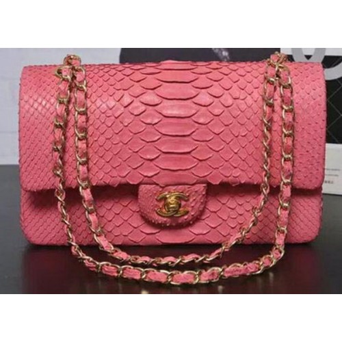 Bolsos con solapa Chanel Serie 2.55 Rosa Cuero de pitón original A1112SA Oro