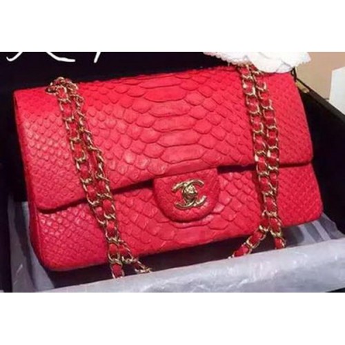 Bolsos con solapa Chanel Serie 2.55 Rojo Cuero de pitón original A1112SA Oro