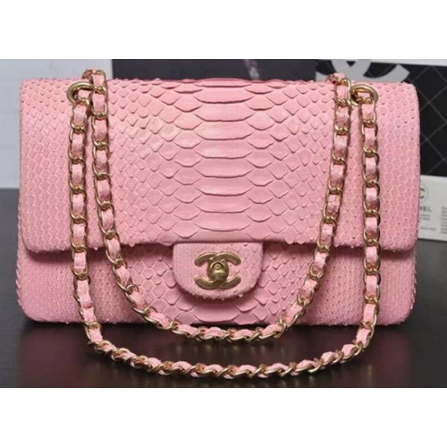 Chanel 2.55 Series Flap Bolsos Sakura Pink Original Python Leather A1112SA Oro
