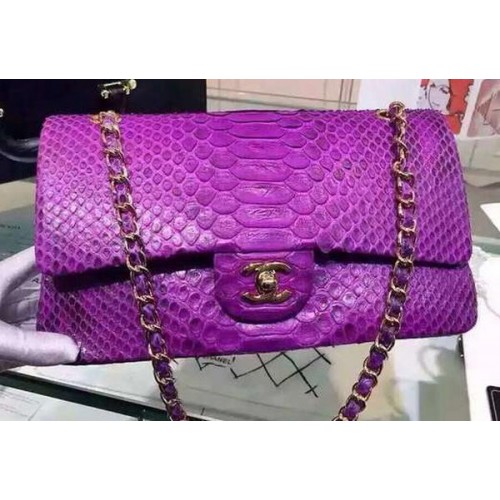 Chanel 2.55 Series Flap Bolsos Violeta Rosa Original Python Leather A1112SA Oro