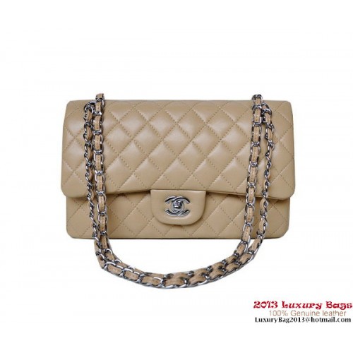 Chanel A01112 Bolso clásico con solapa Albaricoque Piel de oveja Plata