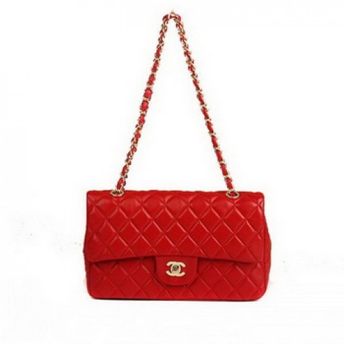 Chanel 2.55 Series Flap Bag A01112 Cuero rojo Herrajes dorados
