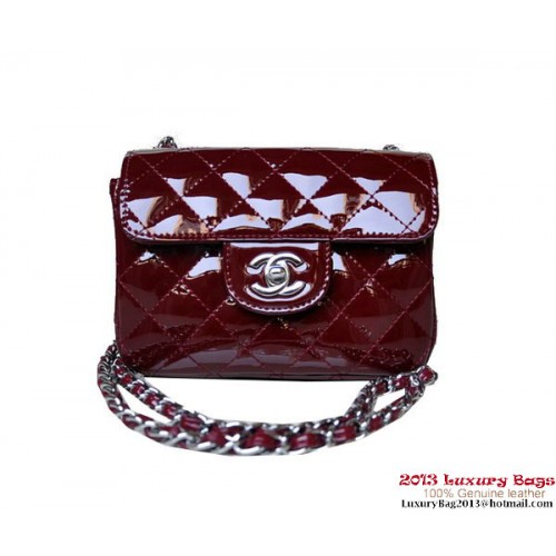 Chanel A01115 mini Flap Bag Burdeos Charol Plata