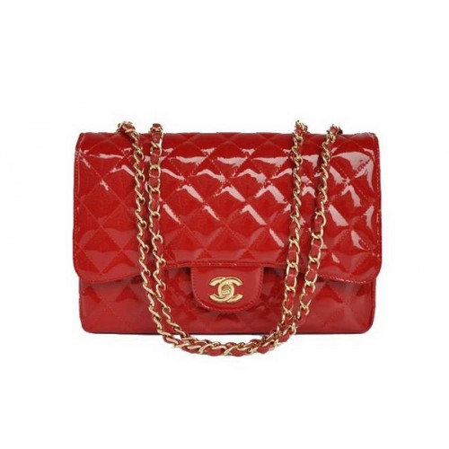 Nuevo color Chanel A28600 bolso clásico con solapa de charol rojo dorado