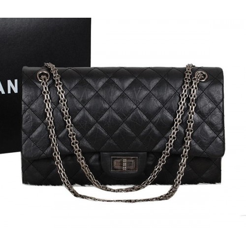 Chanel A30227 Negro Piel De Oveja Cuero Jumbo Flap Bolsos Plata