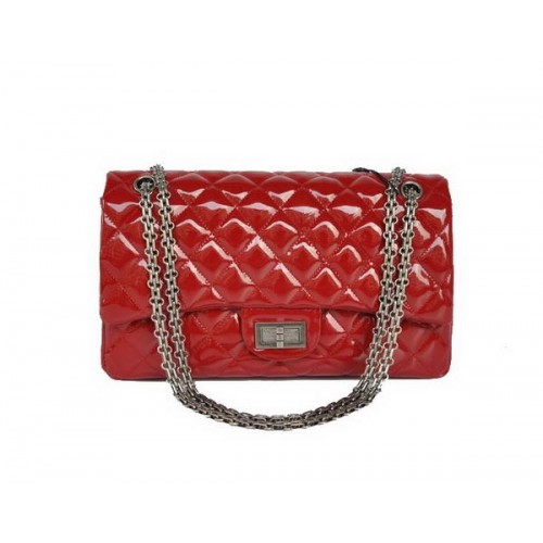 Señoras Chanel A30227 Rojo Charol Jumbo Flap Bolsos Plata