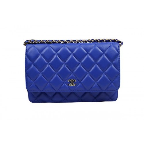 Chanel CHA33814 Bolso mini con solapa de piel de oveja original azul dorado